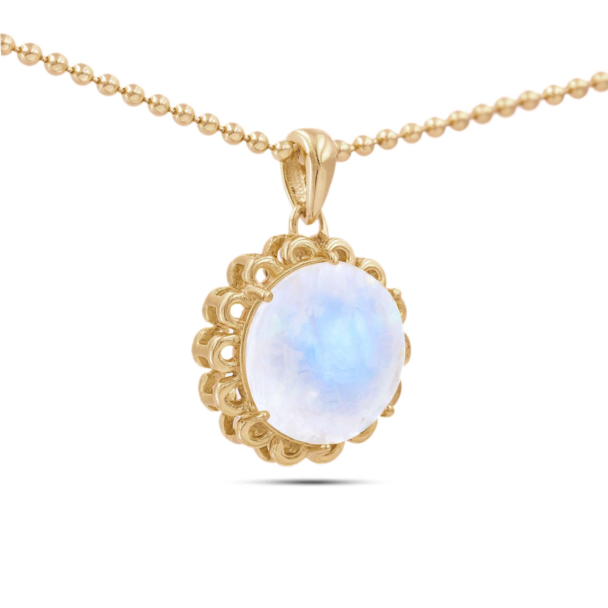 Rainbow Moonstone Round Pendant with Prong Setting