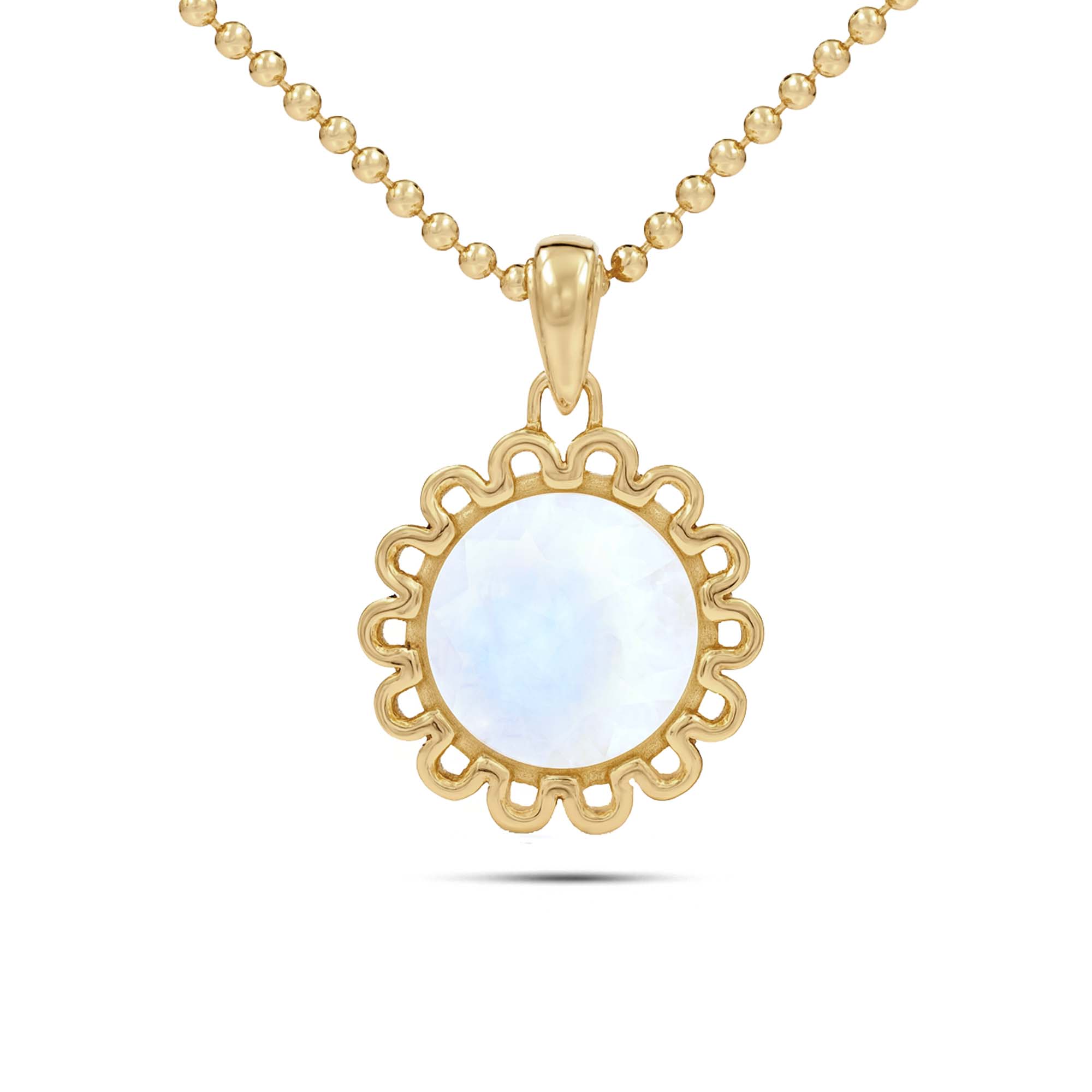 Rainbow Moonstone Round Pendant with Prong Setting