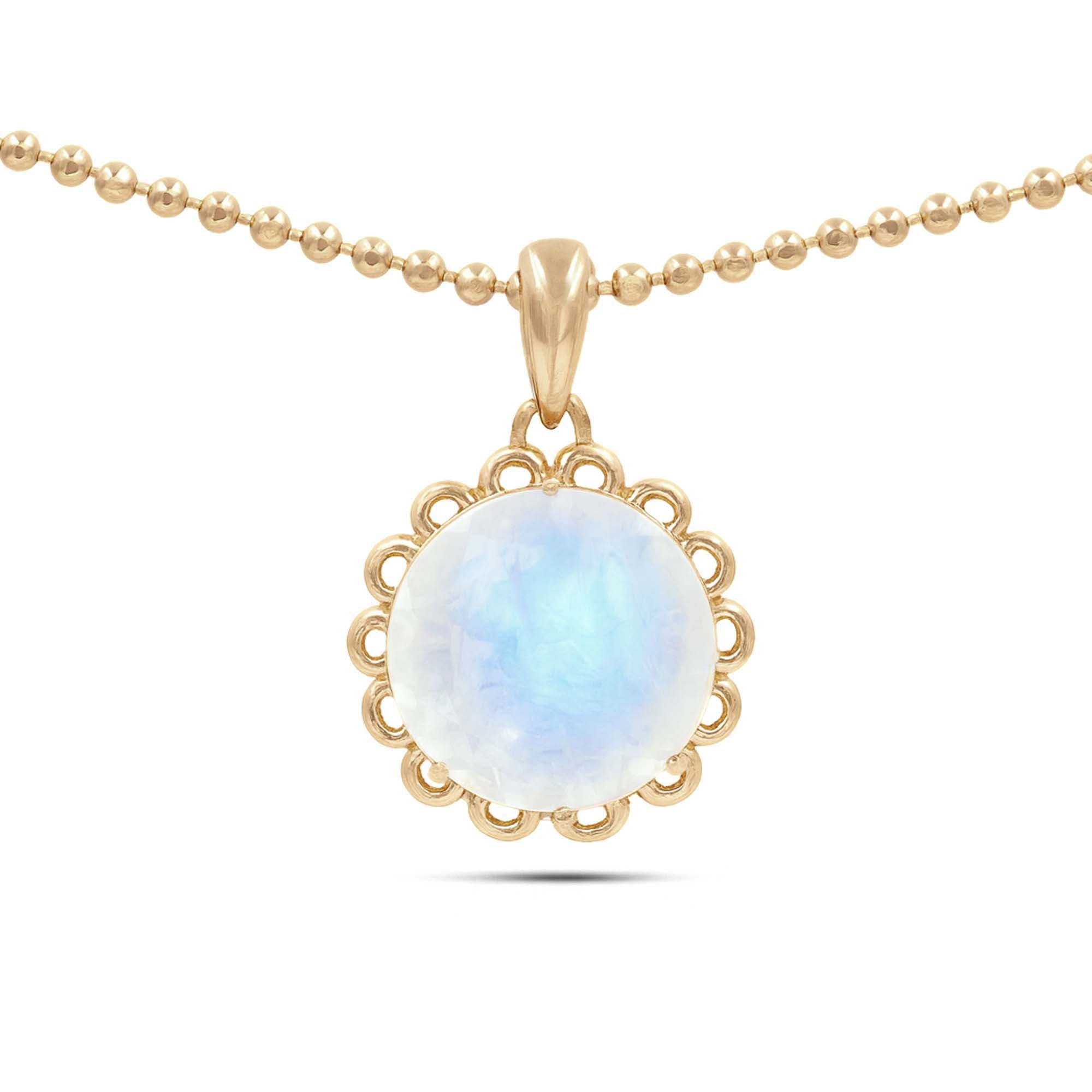 Rainbow Moonstone Round Pendant with Prong Setting