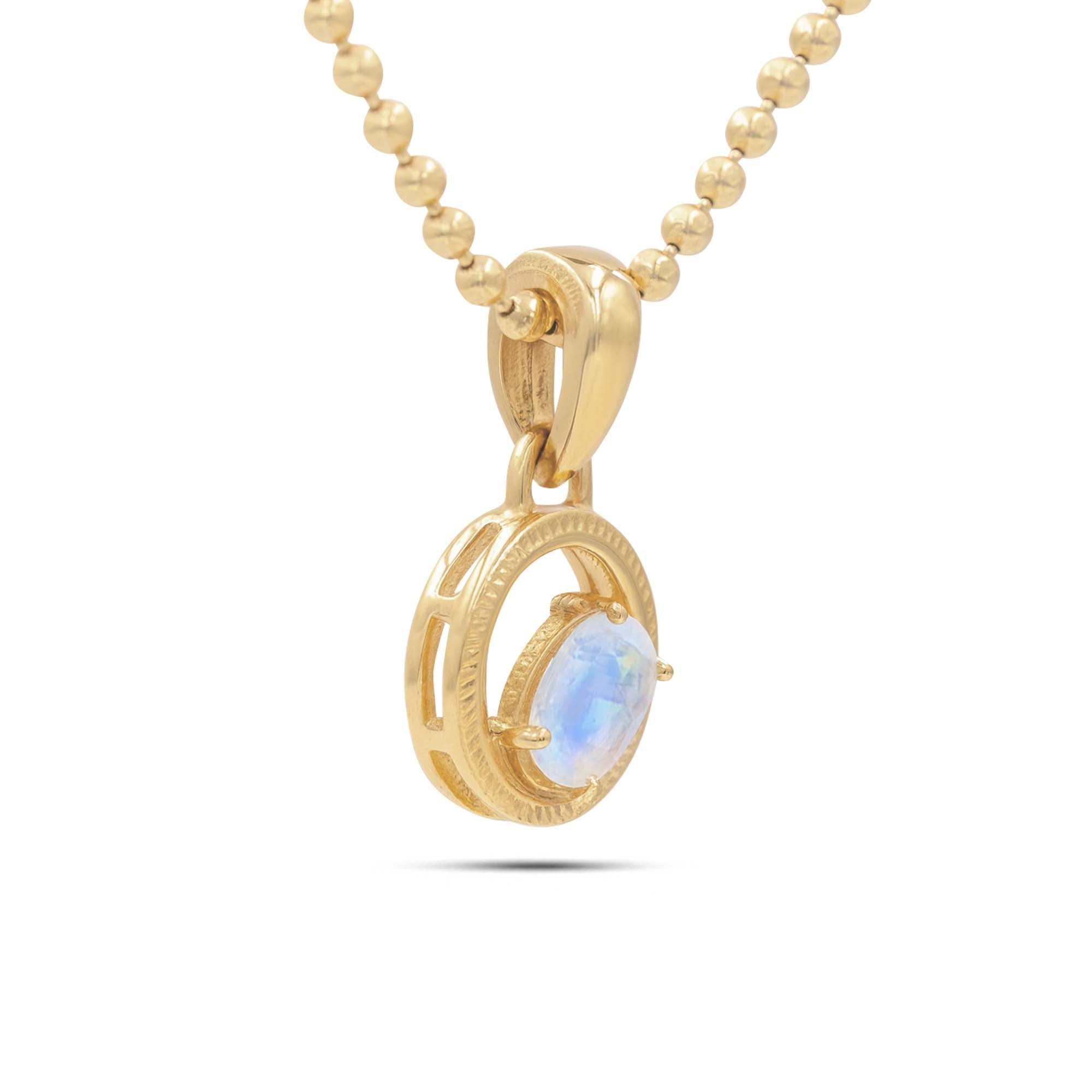 Rainbow Moonstone Oval Pendant with Prong Setting