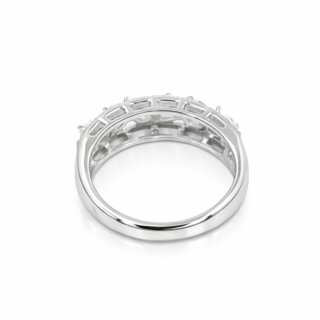 Rainbow Moonstone Pear Cabochon Six Stone Ring in 925 Sterling Silver