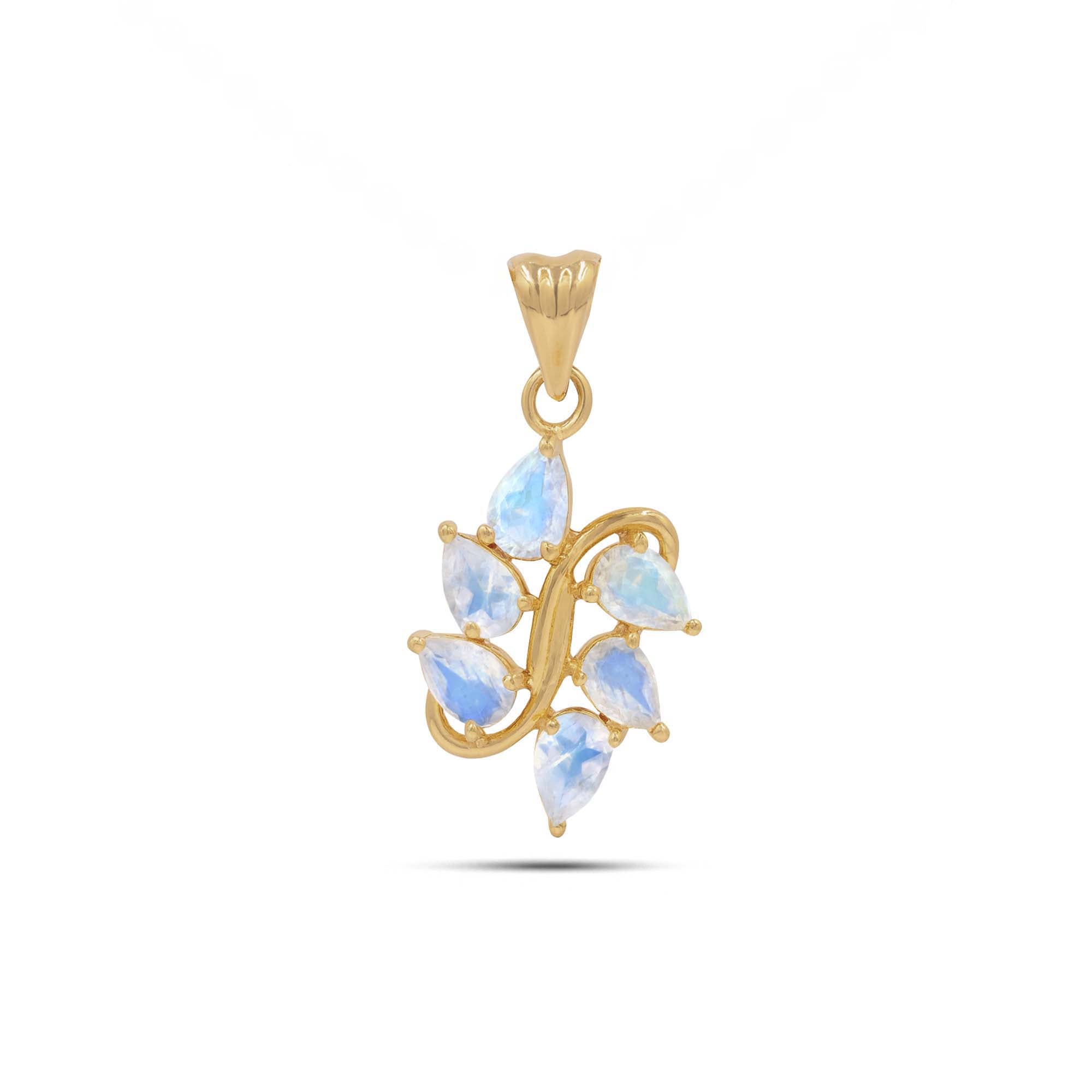 Rainbow Moonstone Pear Pendant with Prong Setting