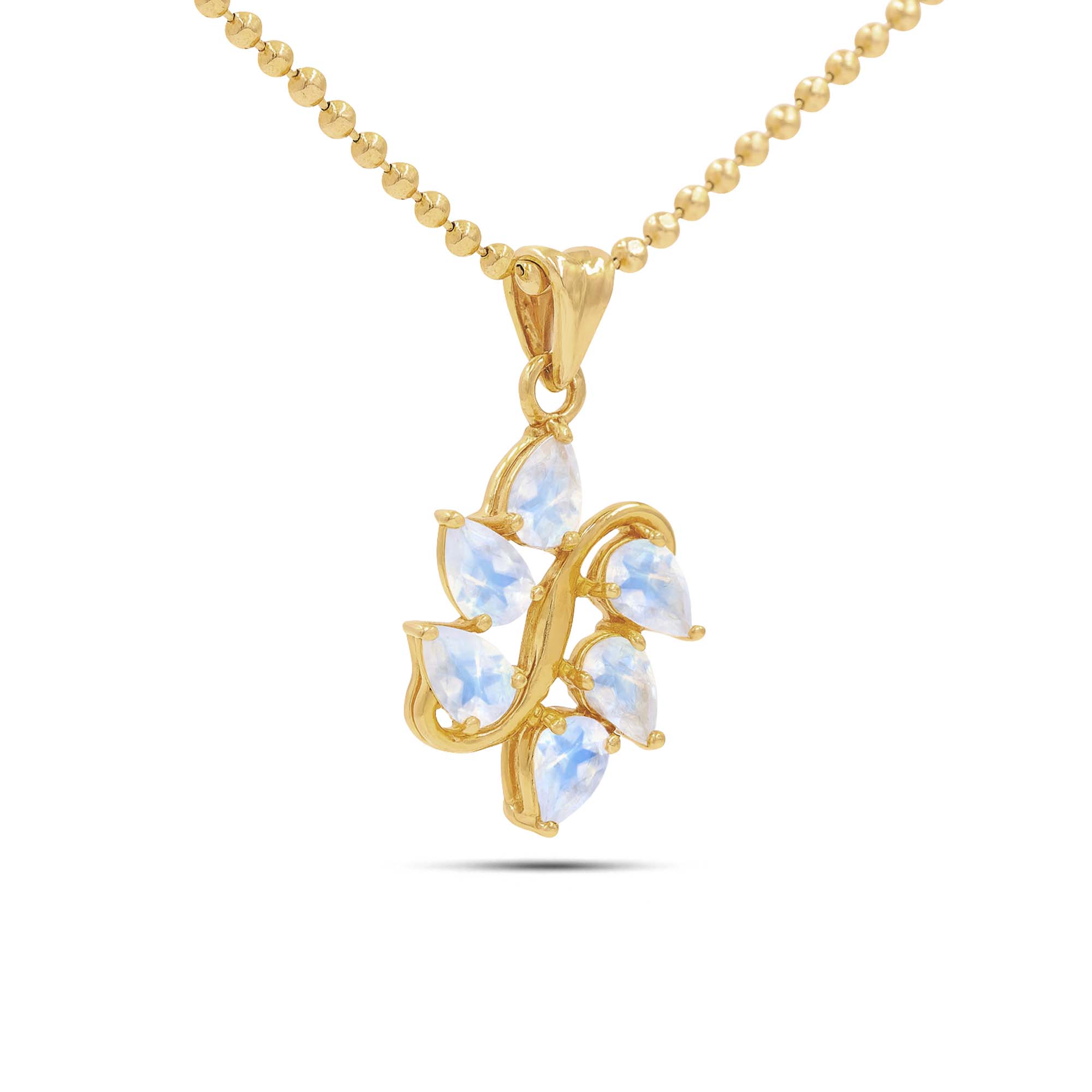 Rainbow Moonstone Pear Pendant with Prong Setting