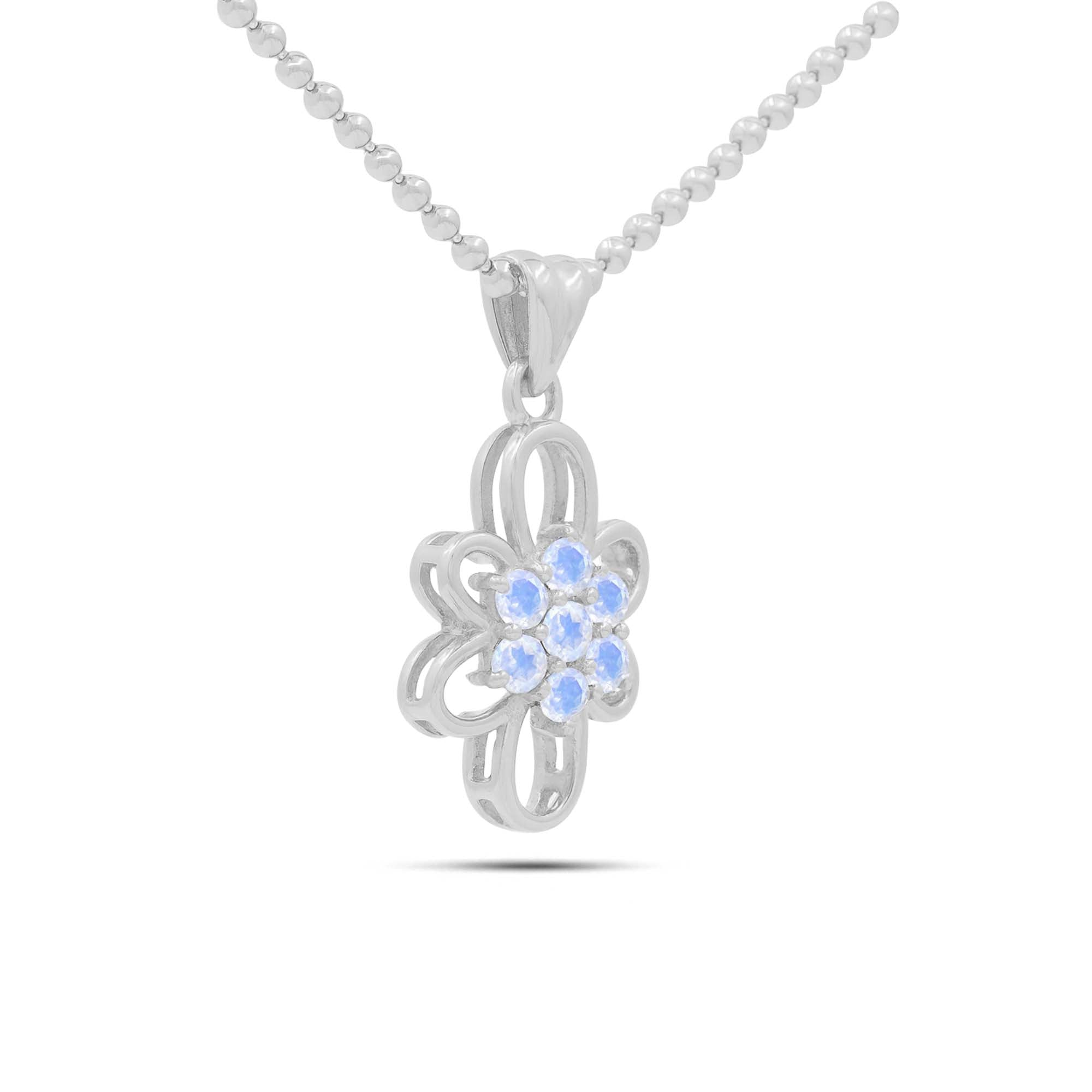 Rainbow Moonstone Round Pendant with Prong Setting