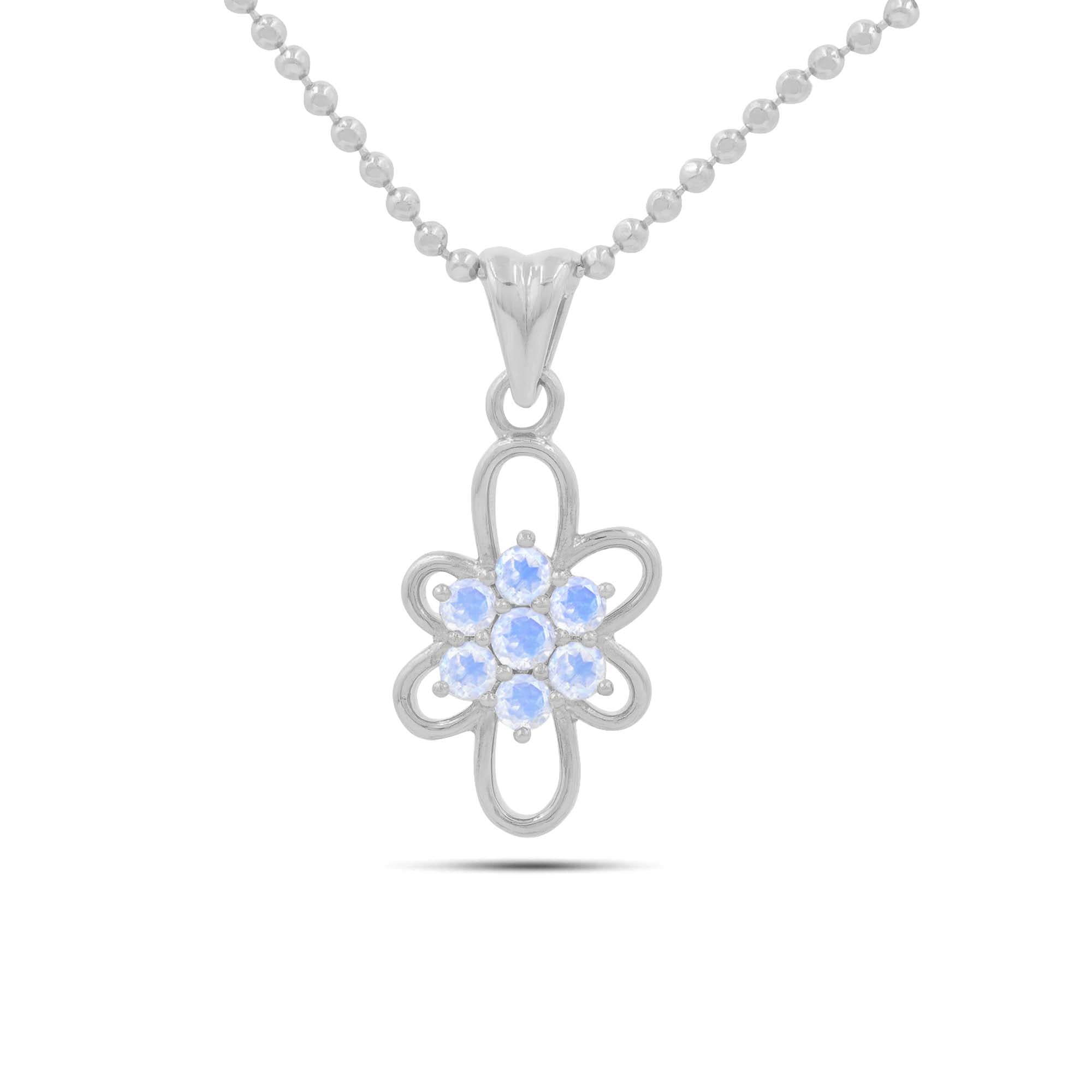 Rainbow Moonstone Round Pendant with Prong Setting