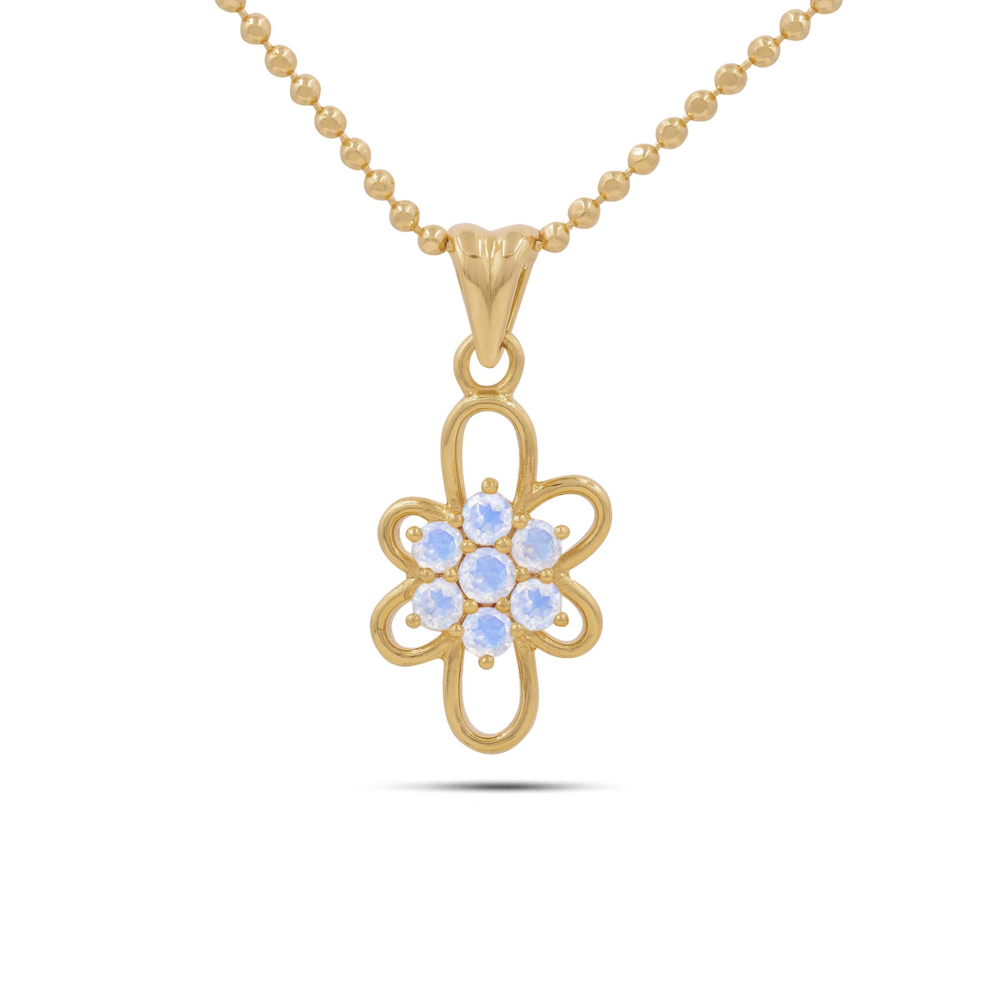 Rainbow Moonstone Round Pendant with Prong Setting
