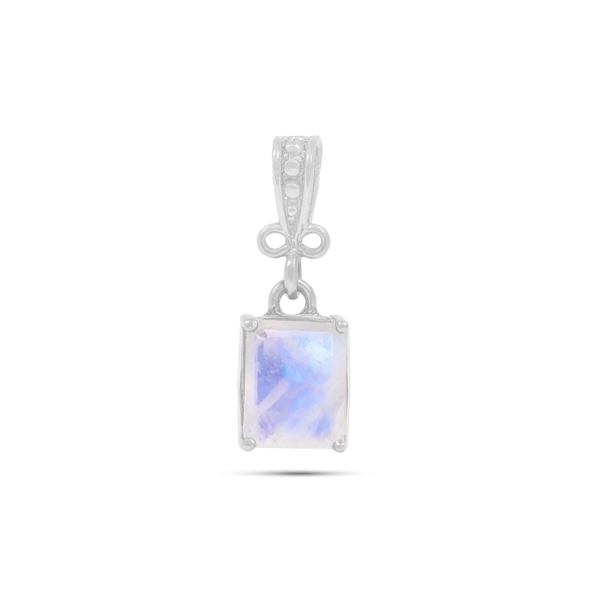 Rainbow Moonstone Square Pendant with Prong Setting
