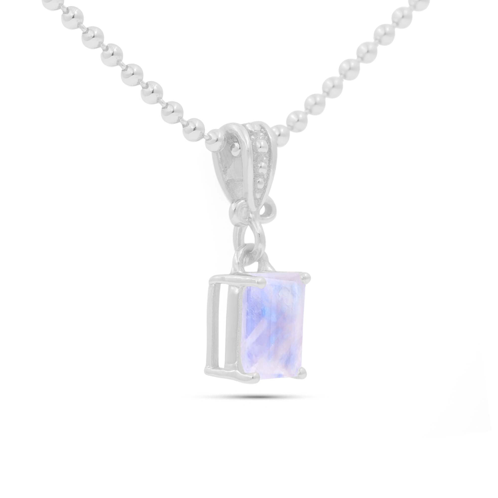Rainbow Moonstone Square Pendant with Prong Setting
