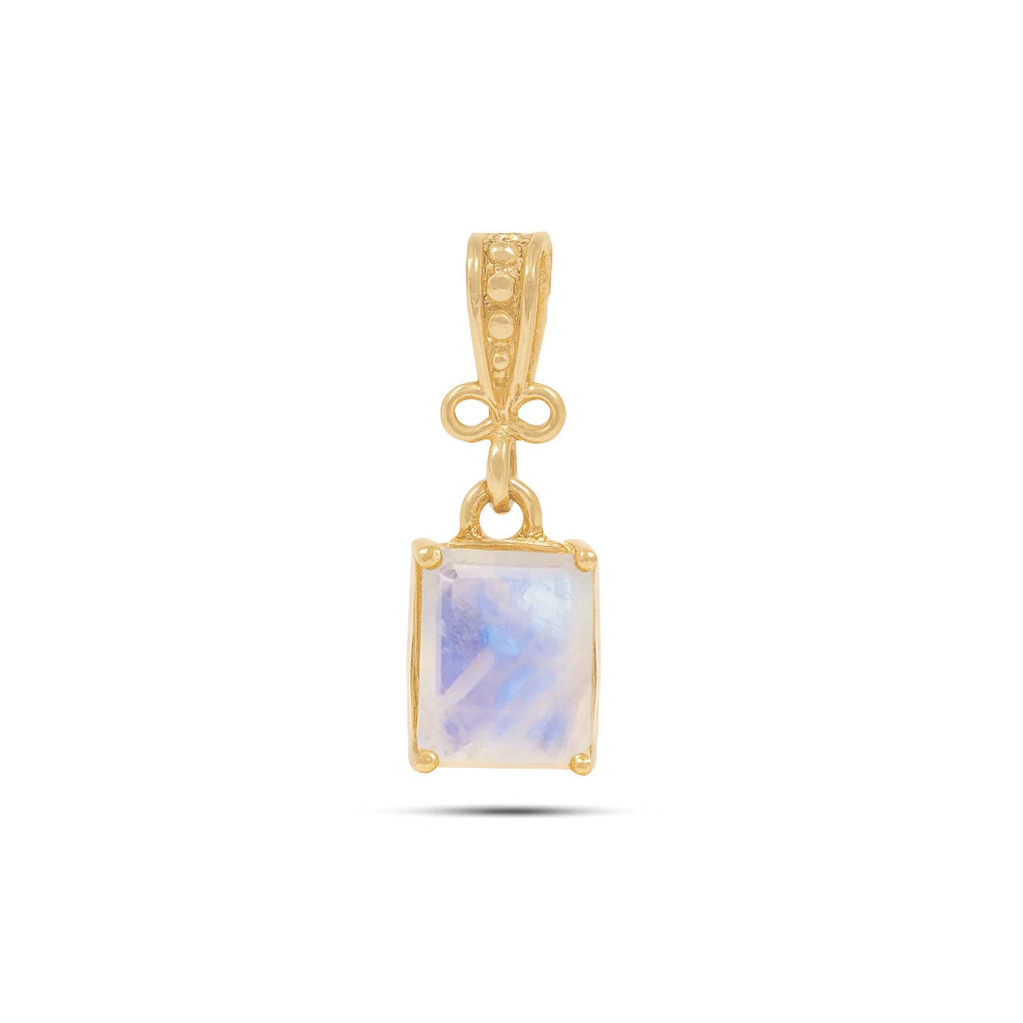 Rainbow Moonstone Square Pendant with Prong Setting