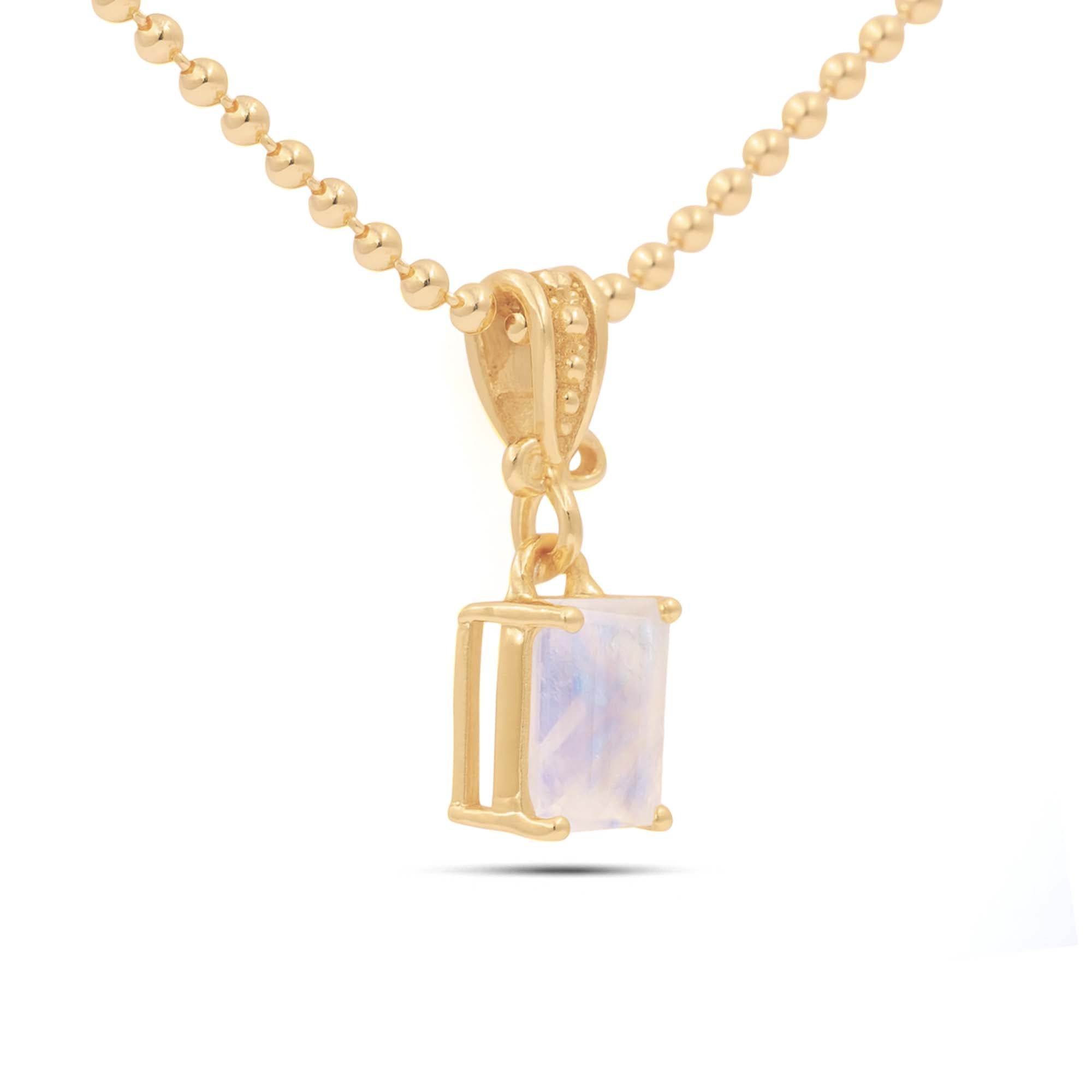 Rainbow Moonstone Square Pendant with Prong Setting