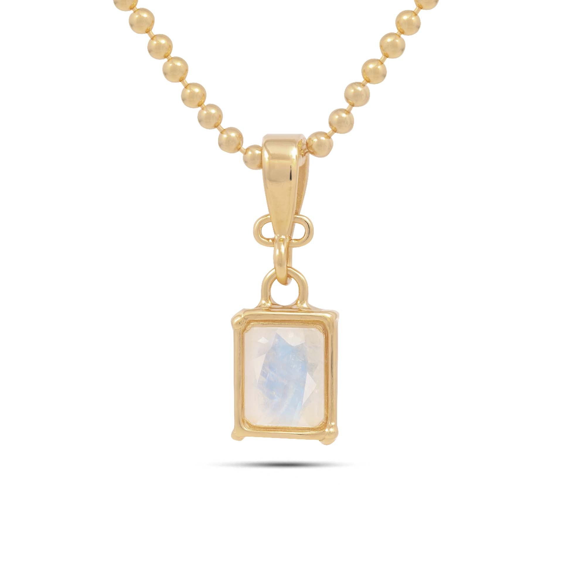 Rainbow Moonstone Square Pendant with Prong Setting