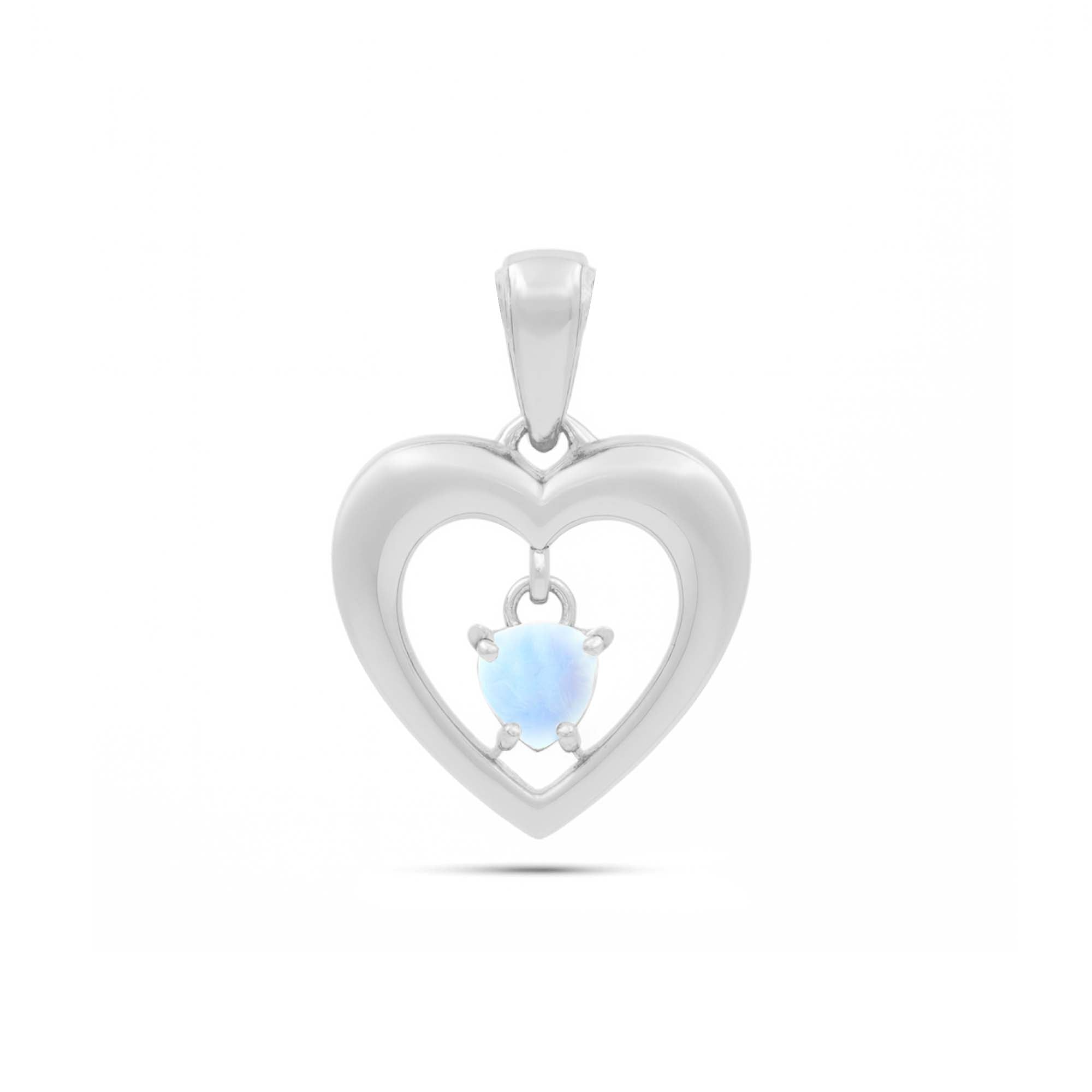 Rainbow Moonstone Heart Pendant with Prong Setting