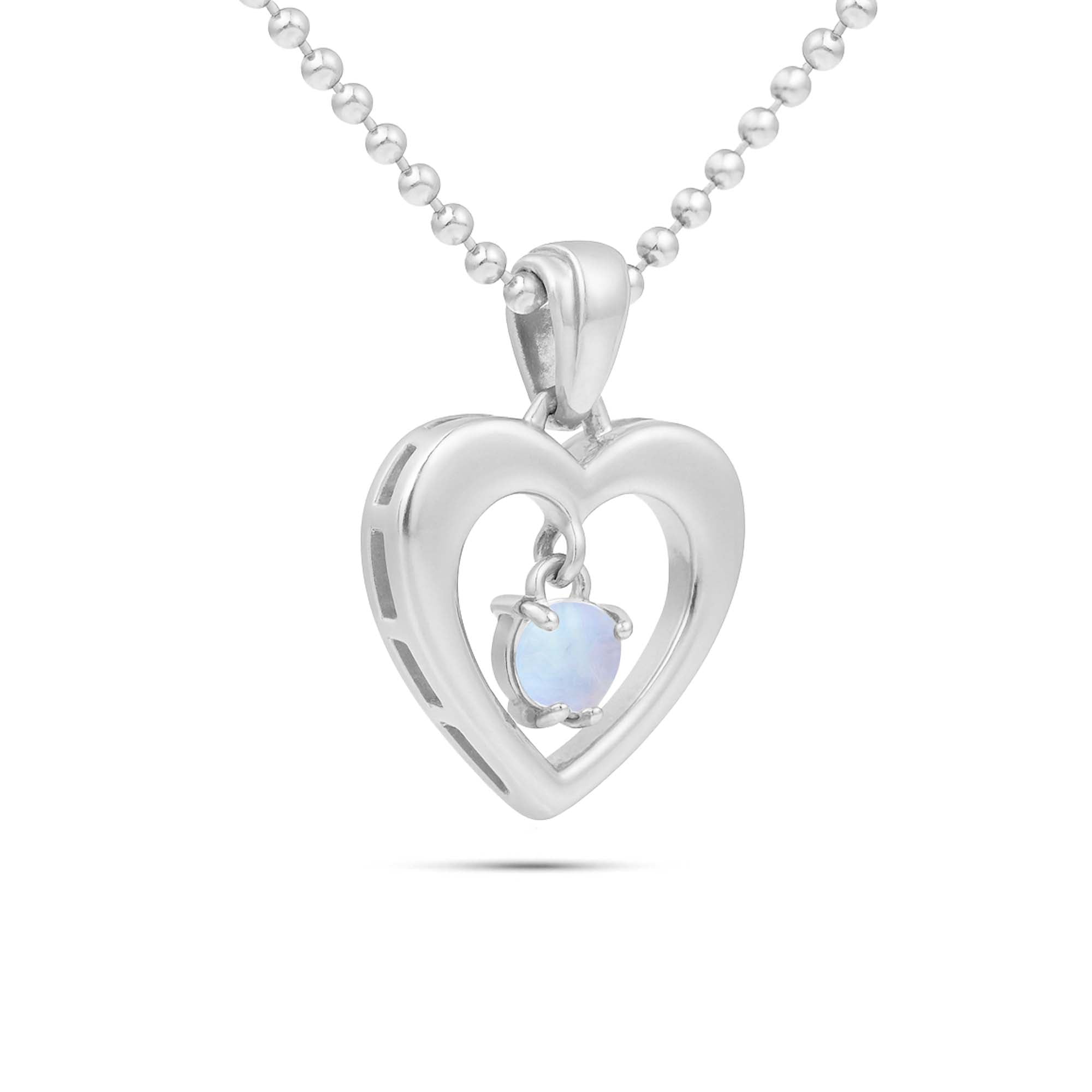 Rainbow Moonstone Heart Pendant with Prong Setting