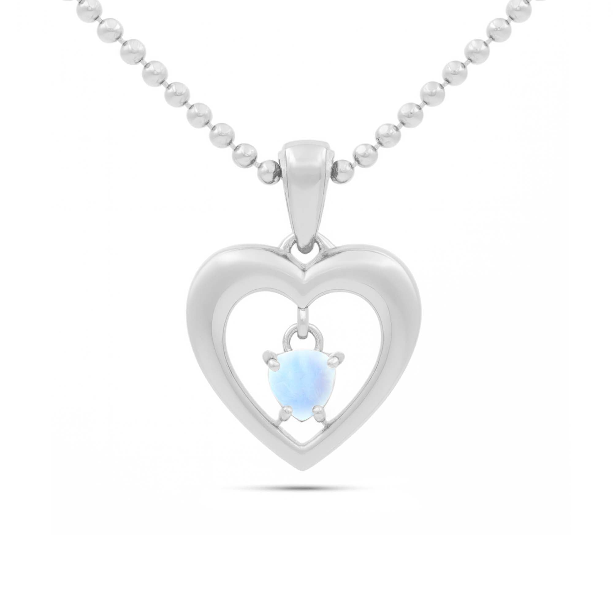 Rainbow Moonstone Heart Pendant with Prong Setting