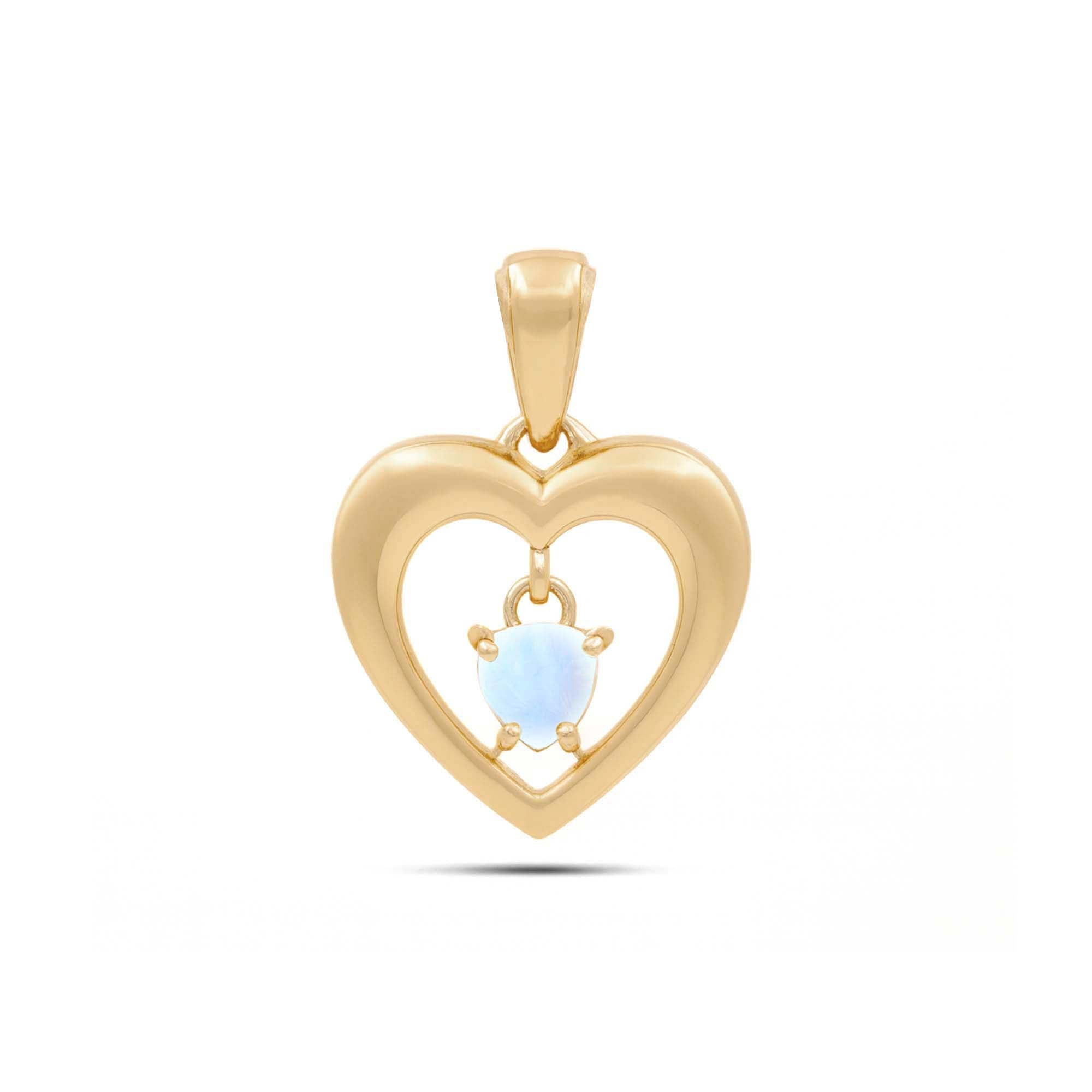 Rainbow Moonstone Heart Pendant with Prong Setting