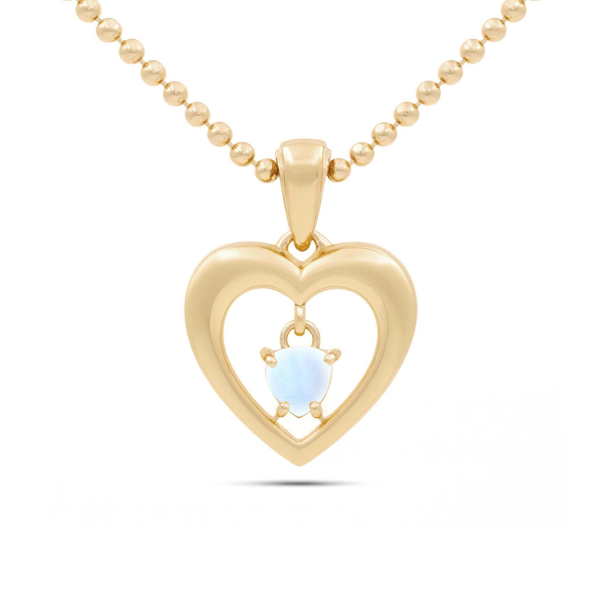 Rainbow Moonstone Heart Pendant with Prong Setting