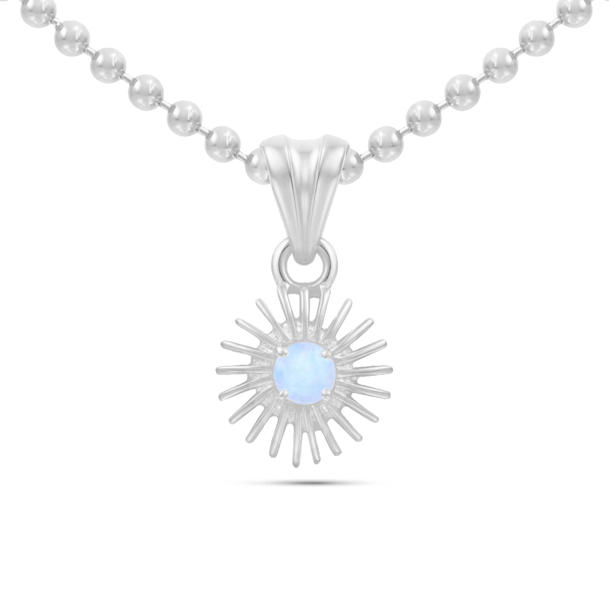 Rainbow Moonstone Round Pendant with Prong Setting