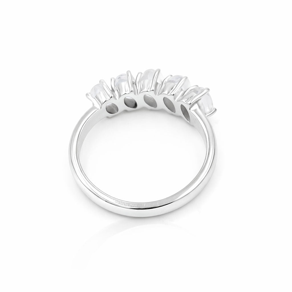 Rainbow Moonstone Oval Cabochon Five Stone Ring in 925 Sterling Silver