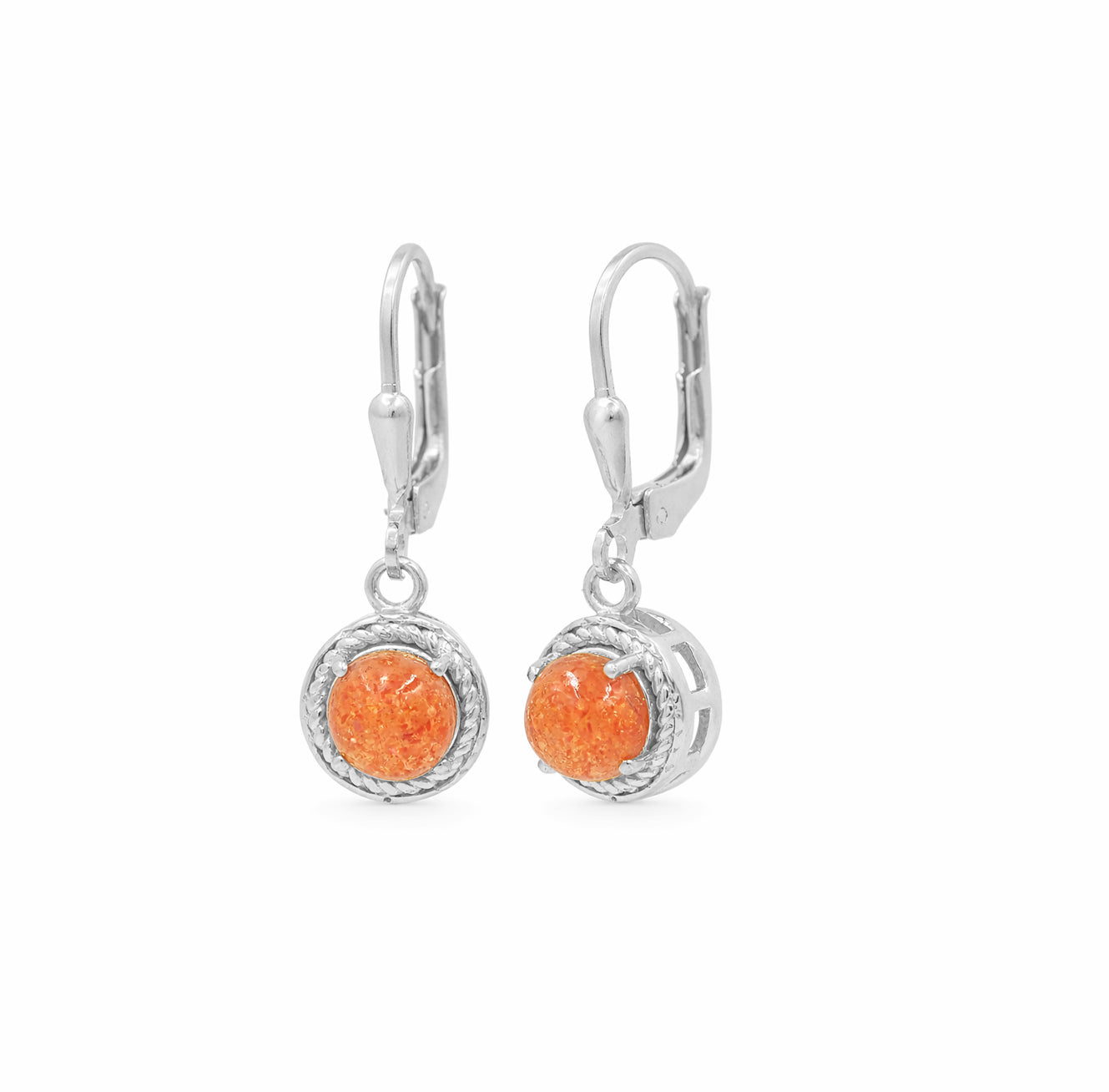 Sunstone Cabochon Rope Design Lever Back Earrings