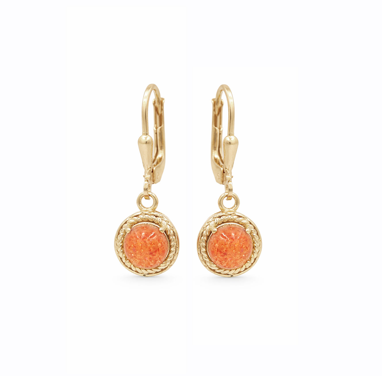 Sunstone Cabochon Rope Design Lever Back Earrings