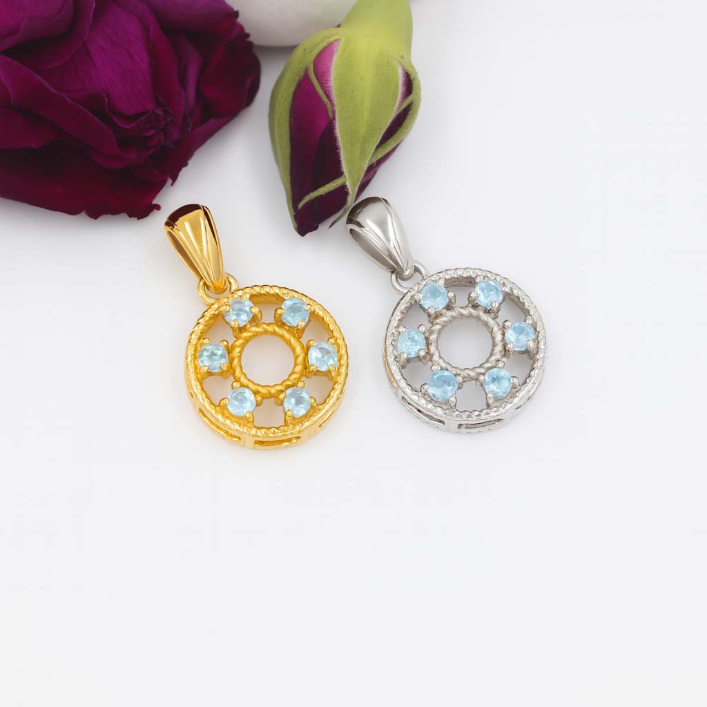 Sky Apatite Round Pendant with Prong Setting