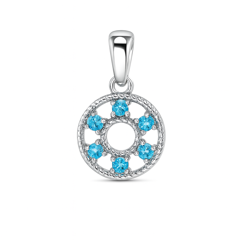 Sky Apatite Round Pendant with Prong Setting