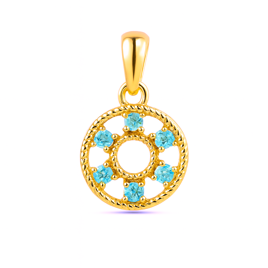 Sky Apatite Round Pendant with Prong Setting