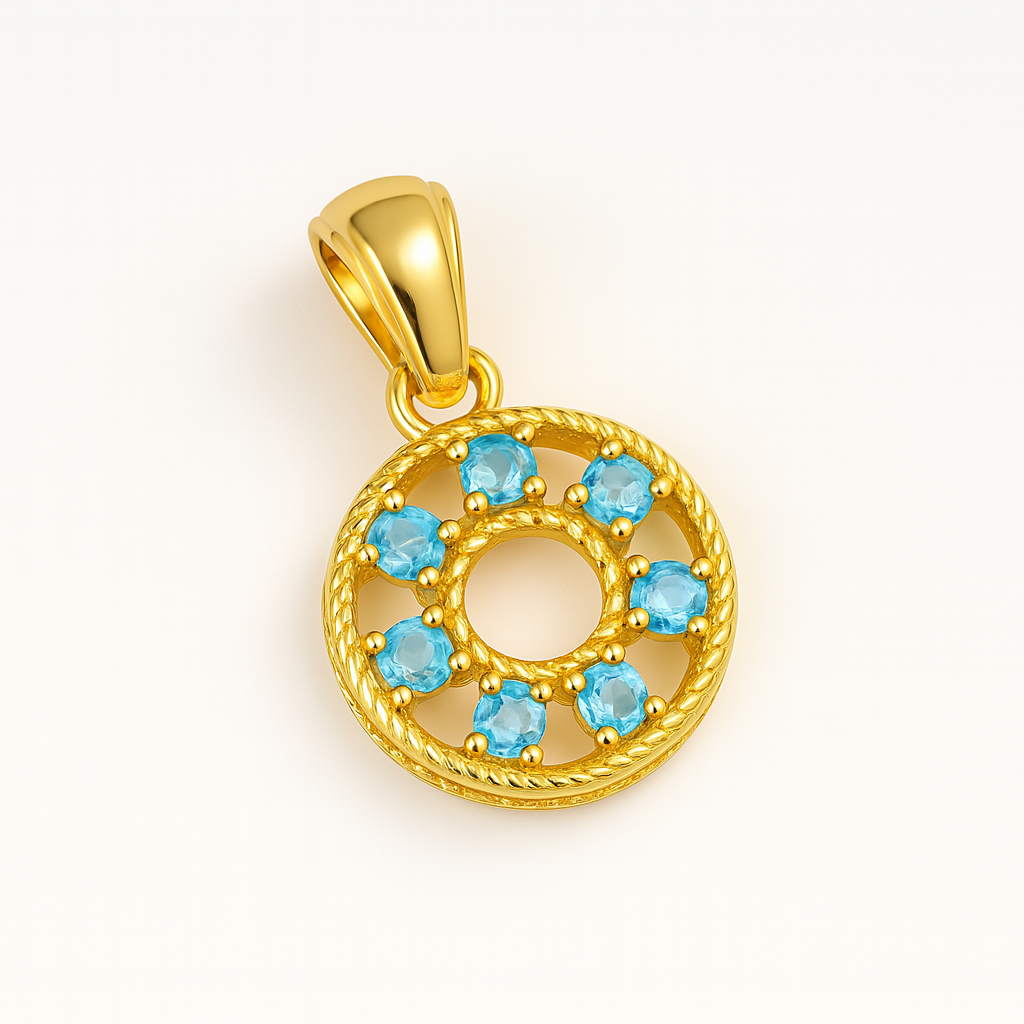 Sky Apatite Round Pendant with Prong Setting
