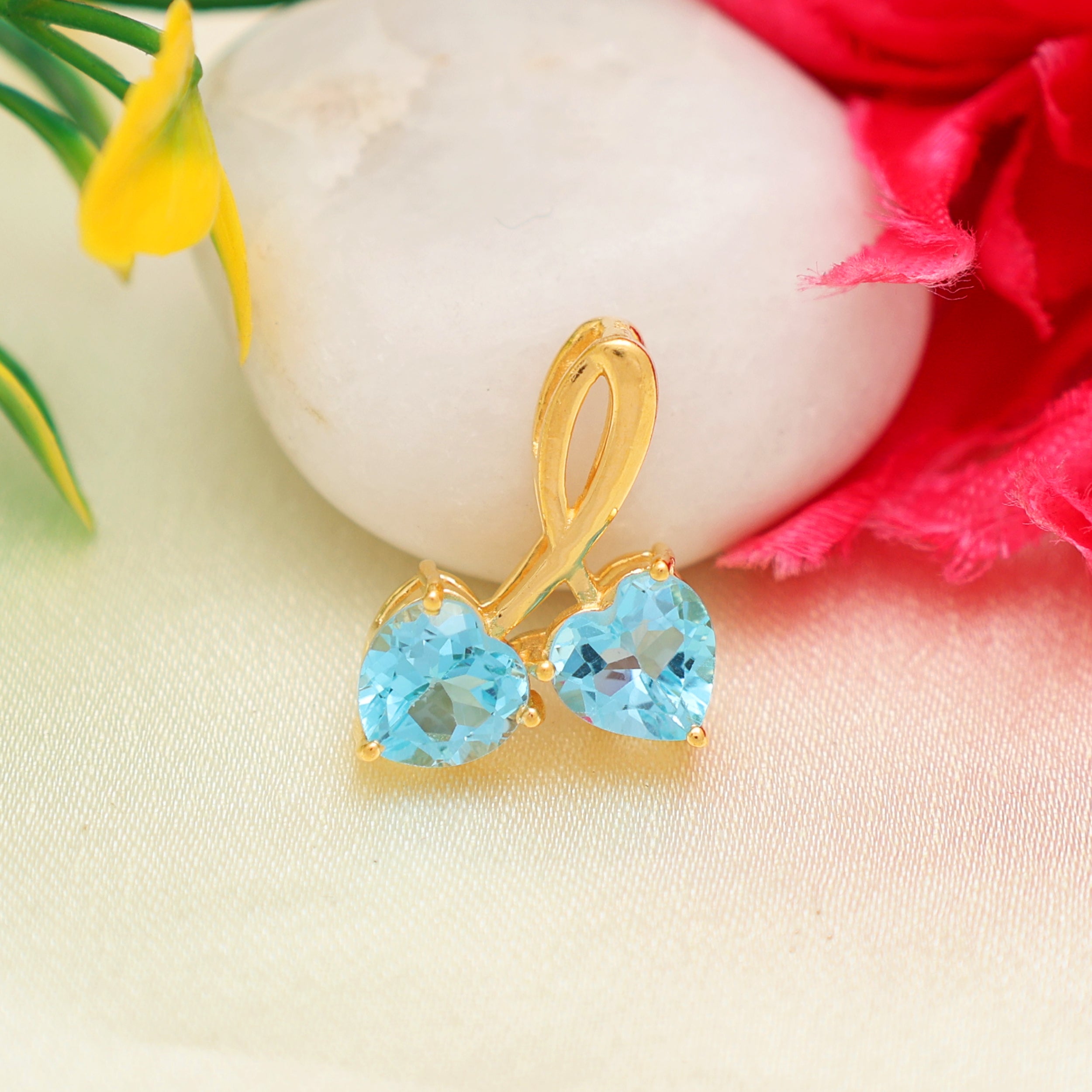 Swiss Blue Topaz Heart Pendant with Prong Setting
