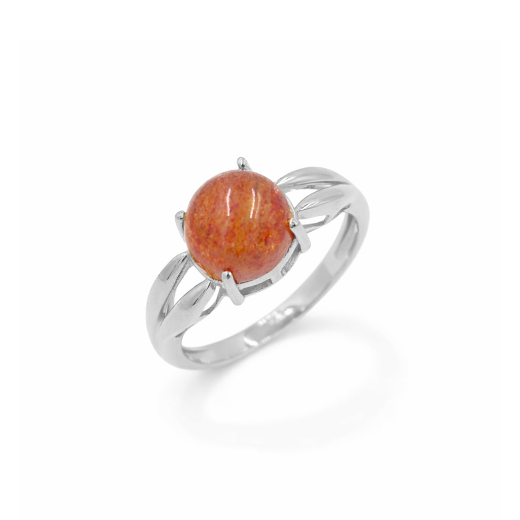Sunstone Round Cabochon Designer Modern V Shape Band Ring