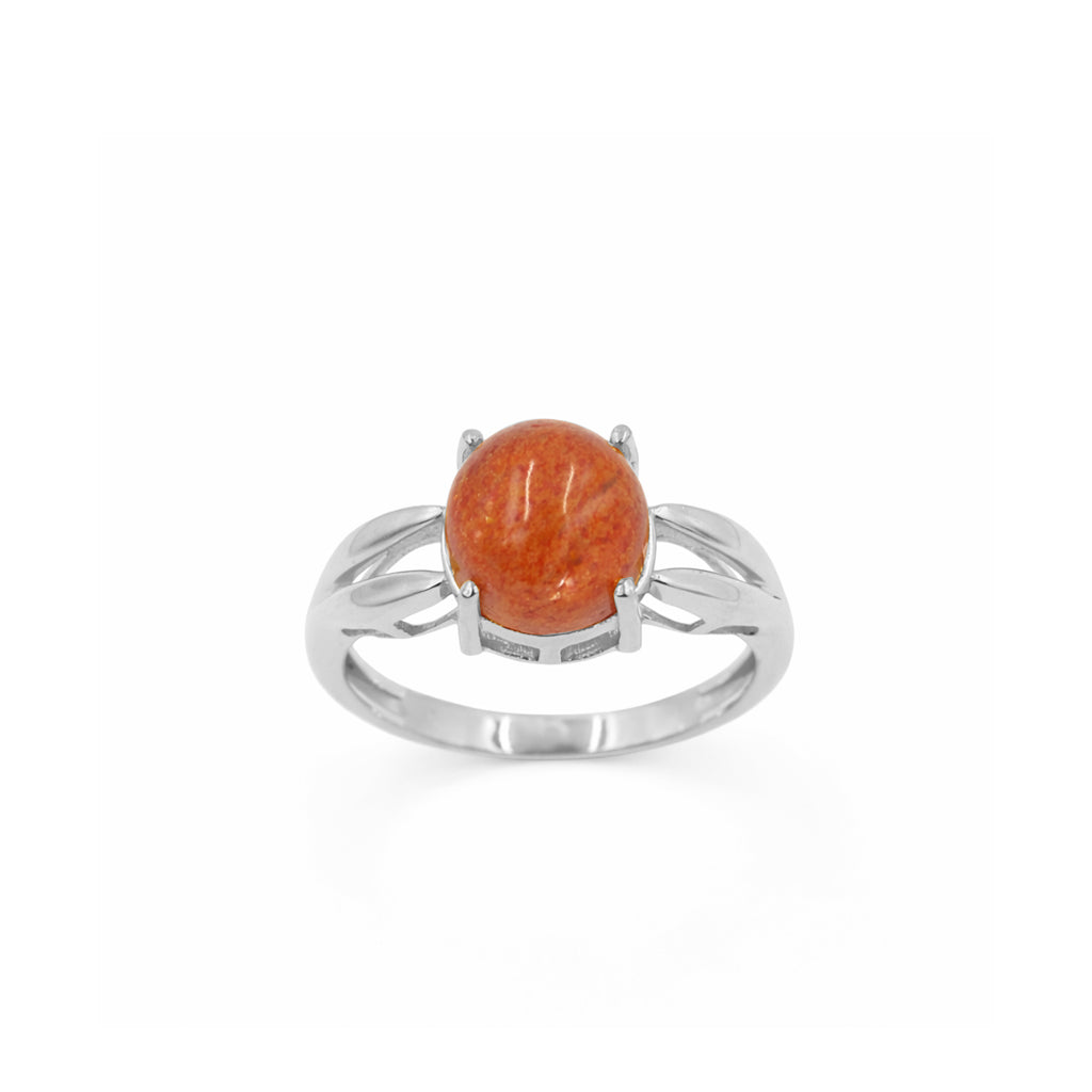 Sunstone Round Cabochon Designer Modern V Shape Band Ring