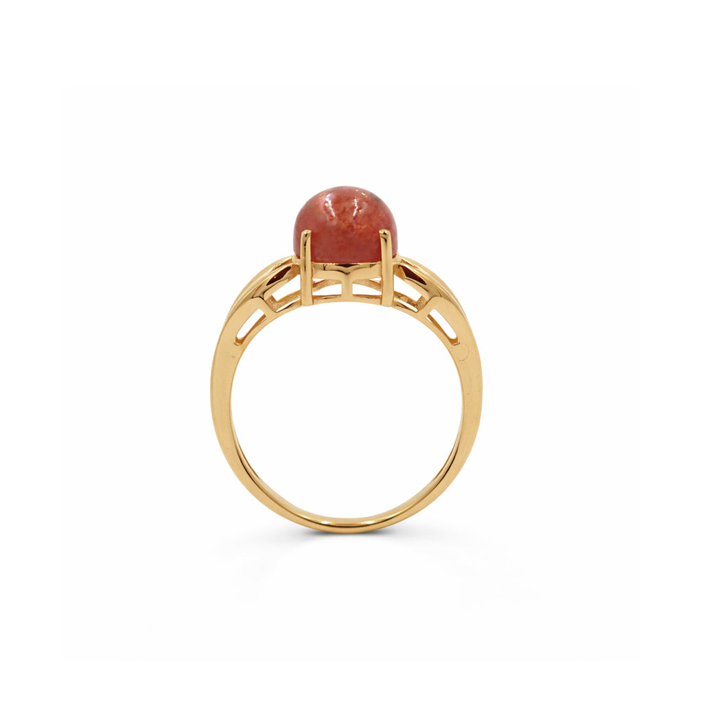 Sunstone Round Cabochon Designer Modern V Shape Band Ring