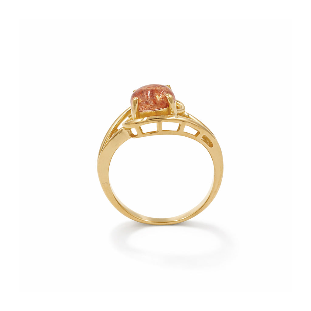 Sunstone Round Cabochon Two Layer Designer Ring
