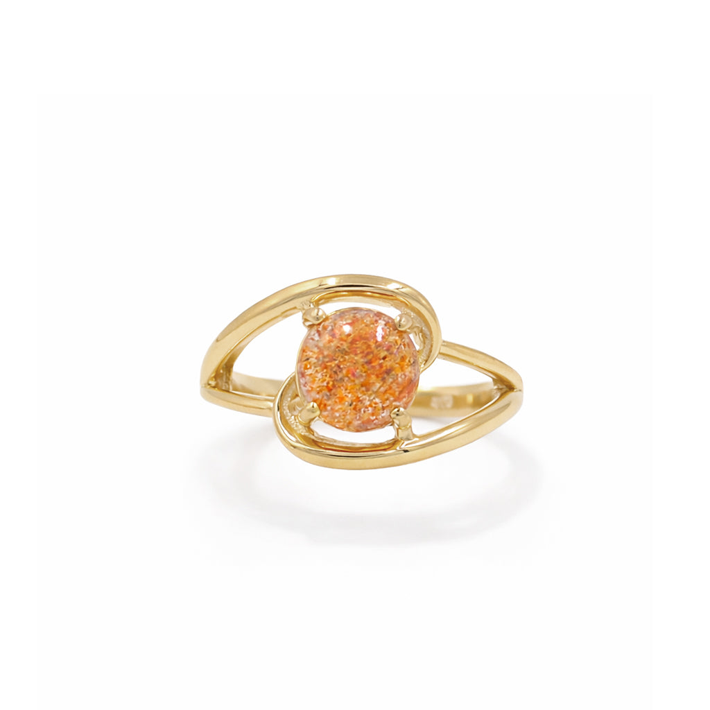 Sunstone Round Cabochon Two Layer Designer Ring