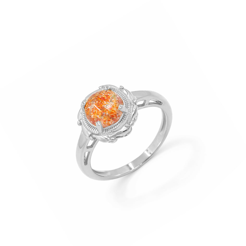 Sunstone Round Cabochon Rope Pattern Circle Designer Ring