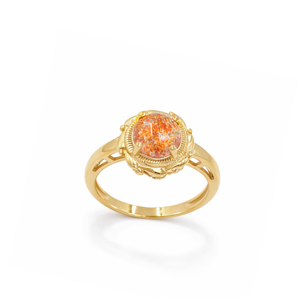 Sunstone Round Cabochon Rope Pattern Circle Designer Ring