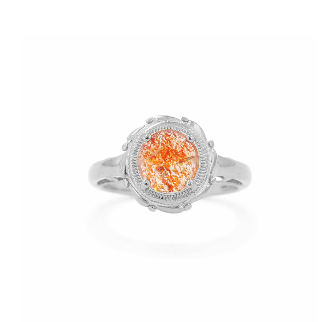 Sunstone Round Cabochon Rope Pattern Circle Designer Ring