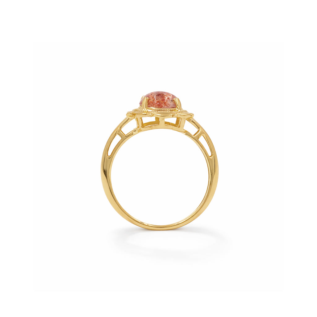 Sunstone Round Cabochon Rope Pattern Circle Designer Ring