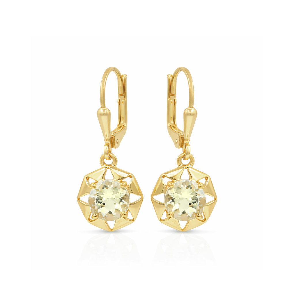 Yellow Aquamarine Round Cut Octagon Universe Pattern Designer Earrings