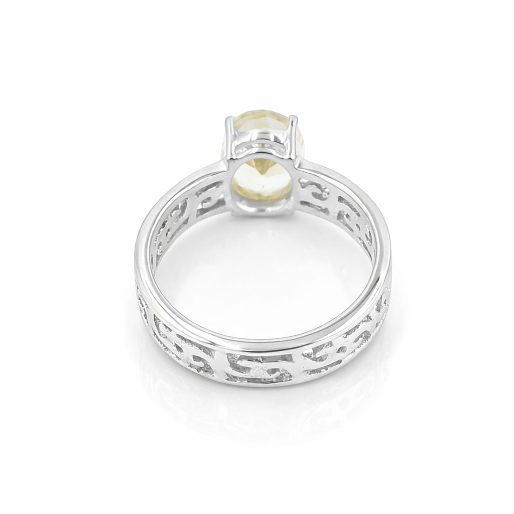 Yellow Aquamarine Oval Cut Emboss Band Designer Ring in 925 Sterling Silver