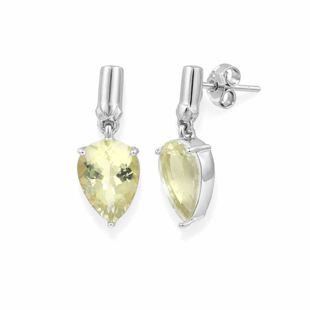Yellow Aquamarine Pear Cut Fancy Designer Earrings in 925 Sterling Silver