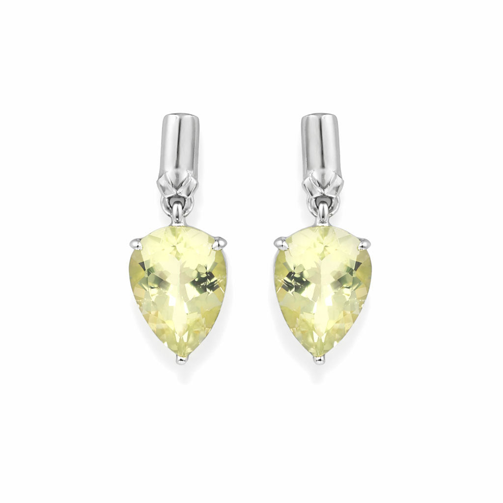 Yellow Aquamarine Pear Cut Fancy Designer Earrings in 925 Sterling Silver