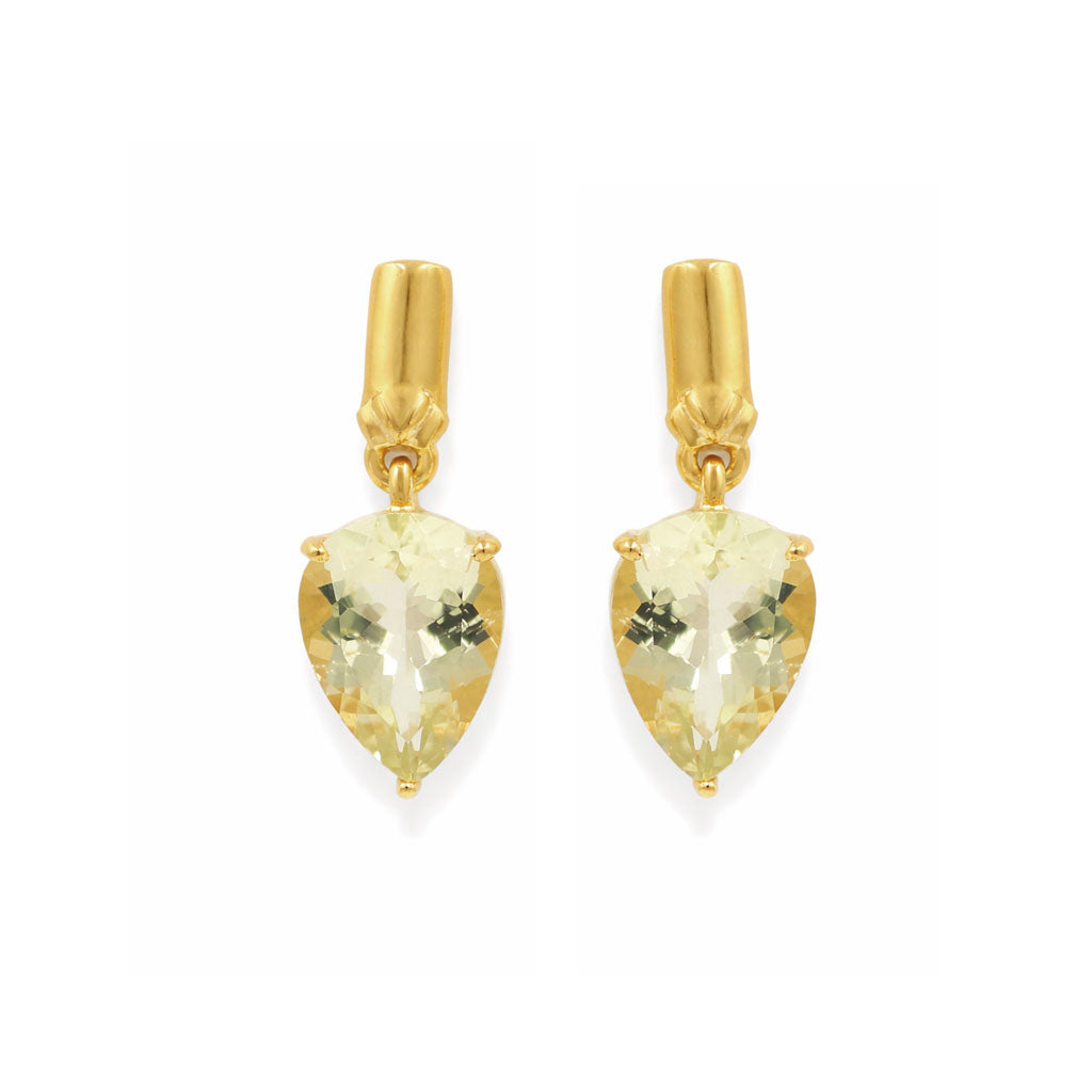 Yellow Aquamarine Pear Cut Fancy Designer Earrings in 925 Sterling Silver