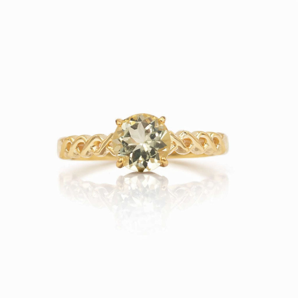 Yellow Aquamarine Round Cut Messy Band Design Designer Ring in 925 Sterling Silver