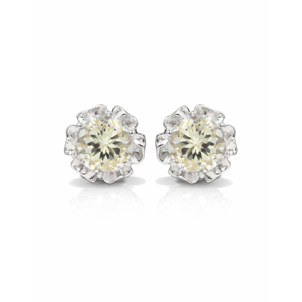 Yellow Aquamarine Round Cut Flower Pattern Designer Stud Earrings