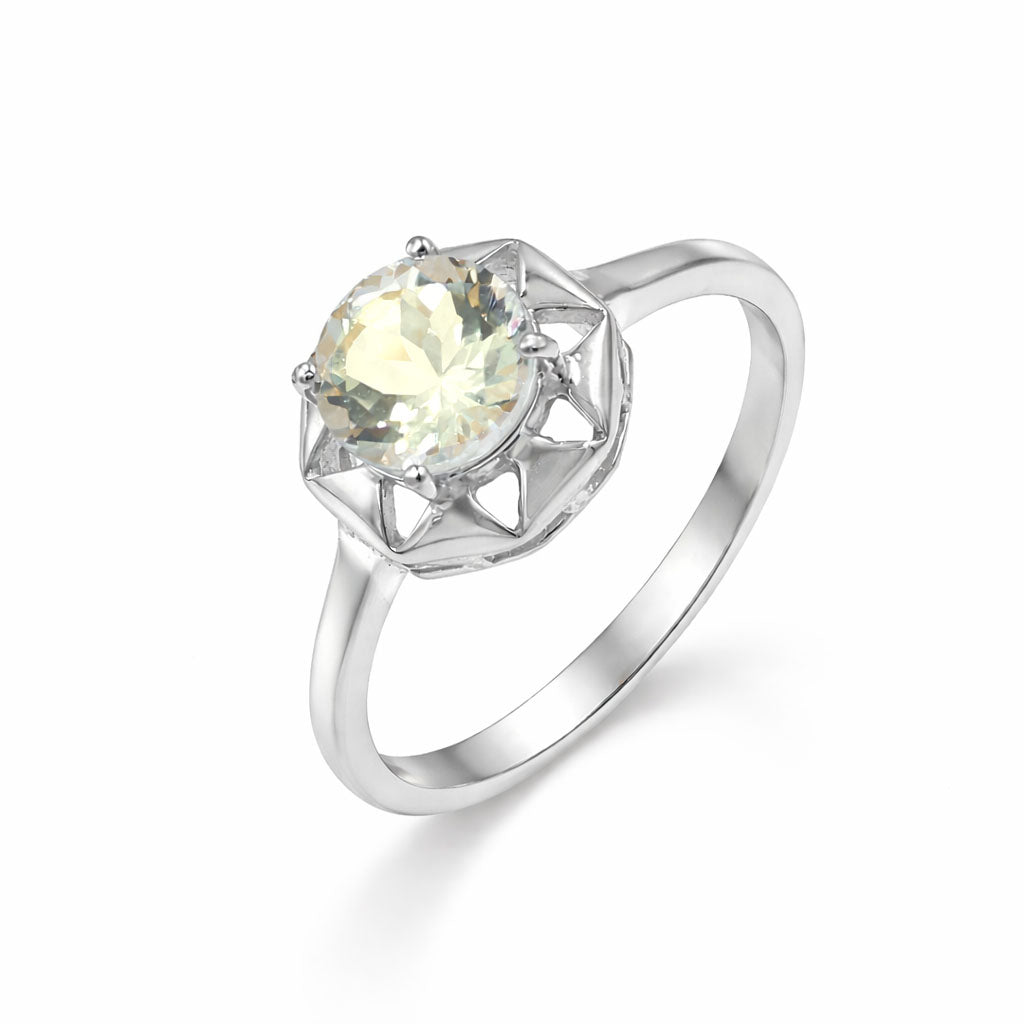 Yellow Aquamarine Round Cut Universal Pattern Designer Ring in 925 Sterling Silver