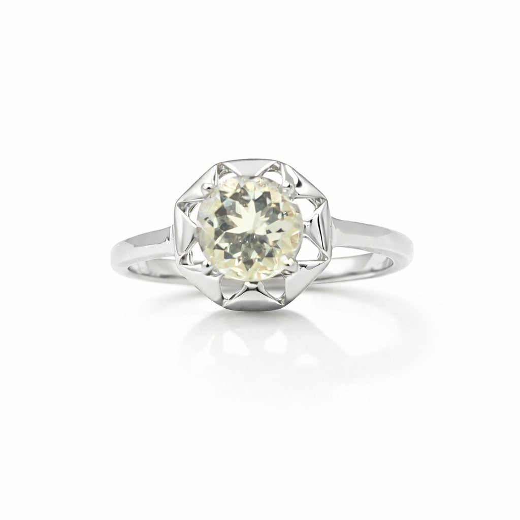 Yellow Aquamarine Round Cut Universal Pattern Designer Ring in 925 Sterling Silver