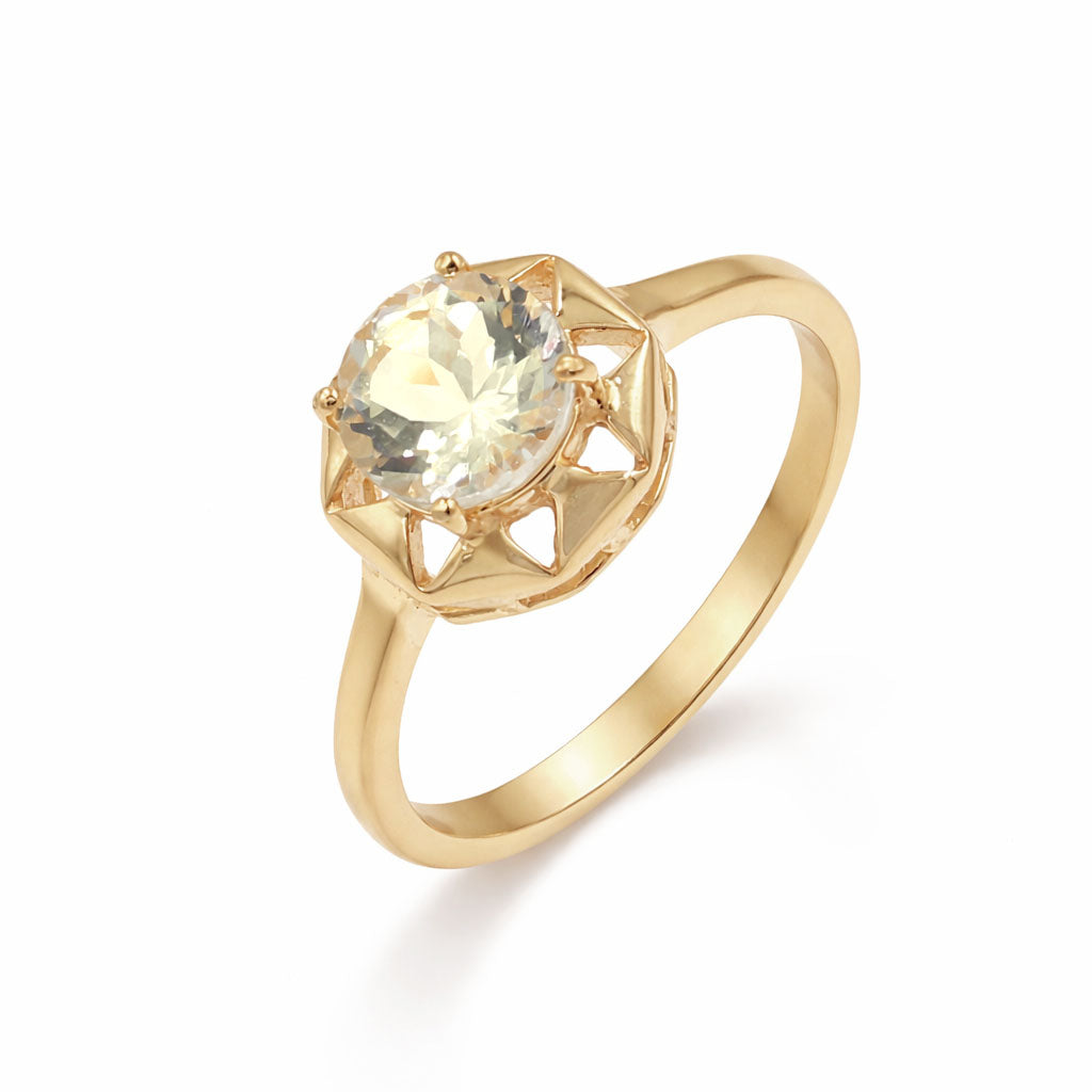 Yellow Aquamarine Round Cut Universal Pattern Designer Ring in 925 Sterling Silver