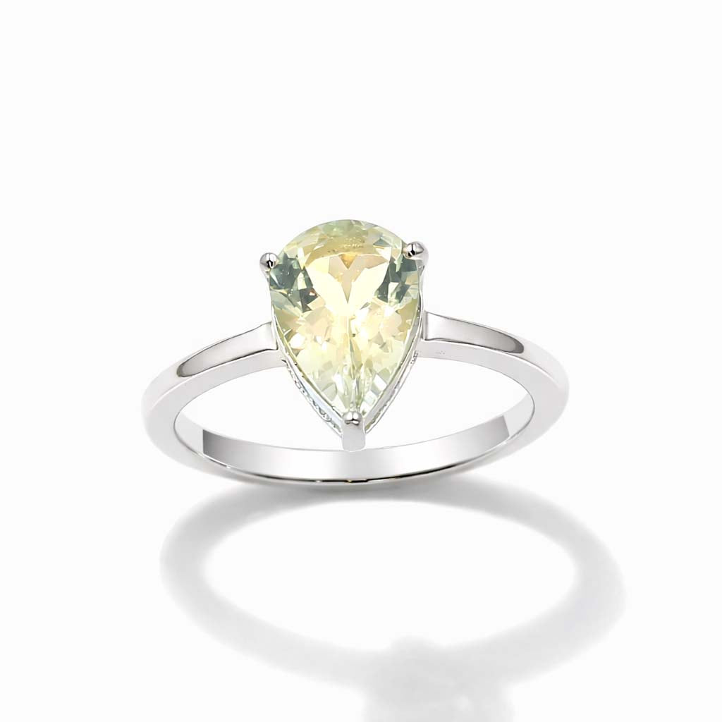 Yellow Aquamarine Pear Cut Solitaire Ring in 925 Sterling Silver Classic Minimal Design