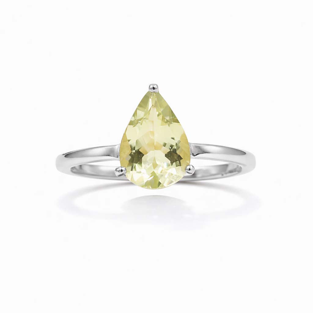 Yellow Aquamarine Pear Cut Solitaire Ring in 925 Sterling Silver Classic Minimal Design